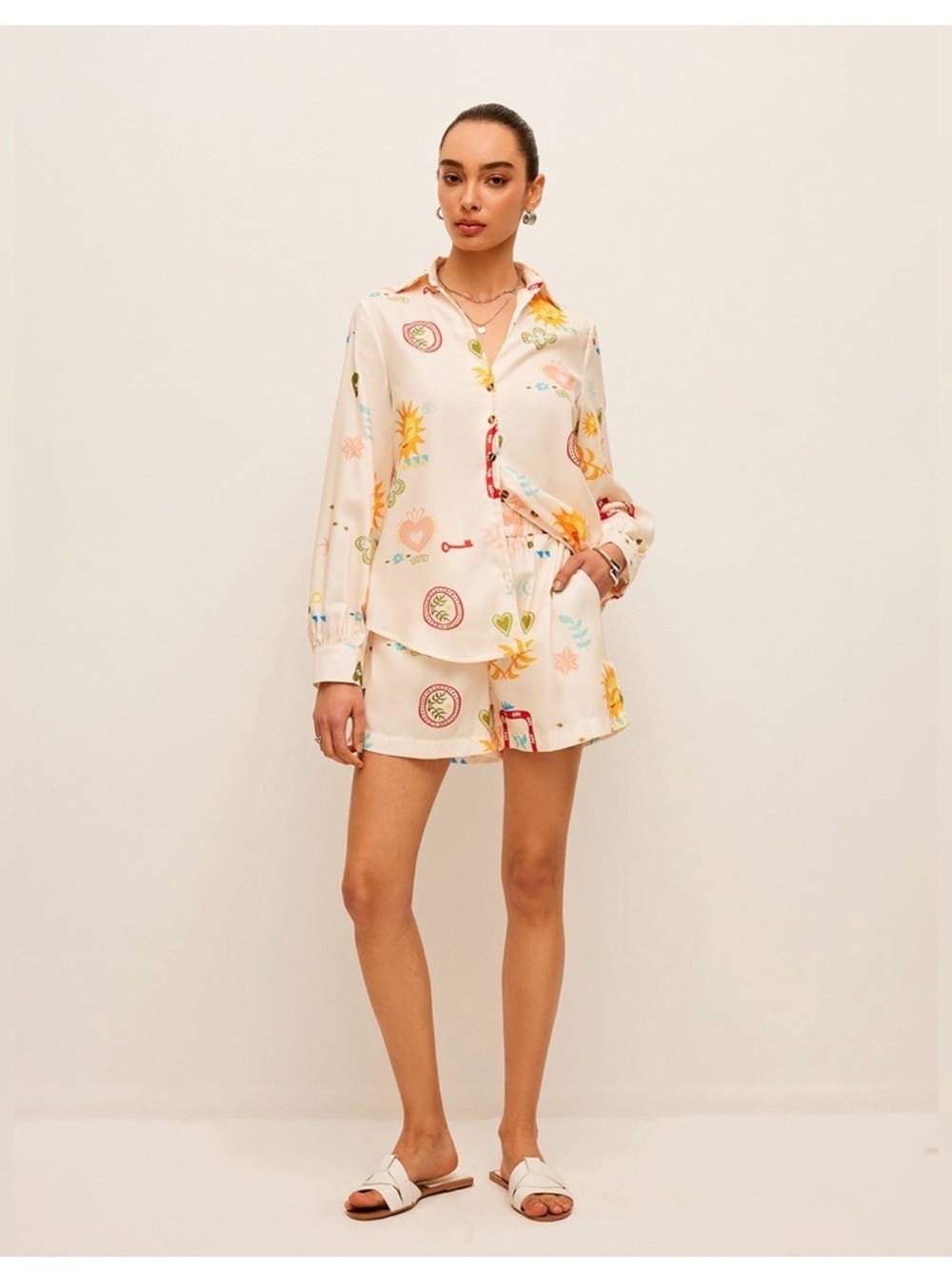 Commense Pleated Pattern-Print Shorts Set